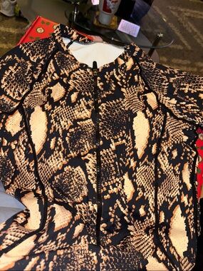 Catherine Malandrino Black & Beige Snake Print Zip-Up swim-suit size L